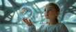 © OHMAl2T - A girl marveling at a holographic globe floating above her hand. her eyes wide with curiosity and wonder, futuristic technology concept, earth day