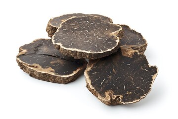 Poster - Black truffle slices separated on white seen from above