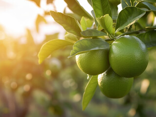 Poster - Sunlight flares through lush lime trees full of ripe fruit.