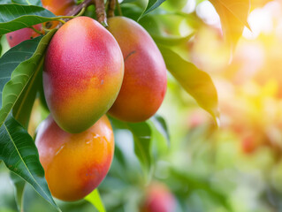 Canvas Print - Ripe mangoes dangling on the tree, ready for the picking.