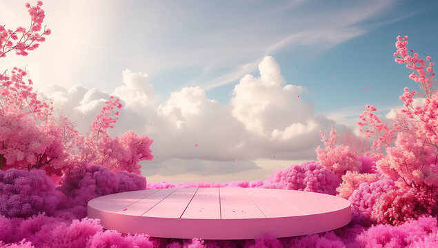 pink flower background with cloud and sky with a pink