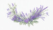 Watercolor eucalyptus leaves and violet lavender flower background