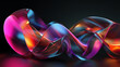 an abstract figure in the form of luminous waves with an iridescent gradient on a dark background with colored reflections for the background or wallpaper