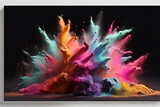 Fototapeta Do akwarium - GENERATIVE AI, colorful powder explosions isolated on black background