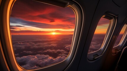 Wall Mural - Beautiful scenery of sunset through the window airplane.