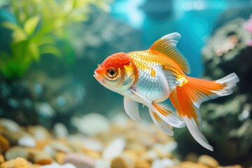Wall Mural - Bright goldfish in table aquarium