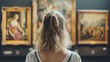 Art Enthusiast Appreciating Classic Paintings - Woman Contemplating Artwork in Gallery Setting