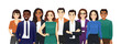 Portrait of group of happy diverse multiethnic young business people standing together. Isolated vector illustration