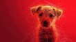  a close up of a dog's face on a red background with a blurry image of a dog's face on the left side of the image.