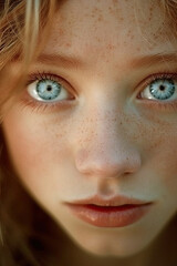 Wall Mural - Close-up portrait of beautiful strong woman with blond fair hair