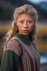 Wall Mural - Close-up portrait of beautiful strong woman with blond fair hair