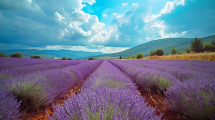 Wall Mural - Lavender field at sunset during summer