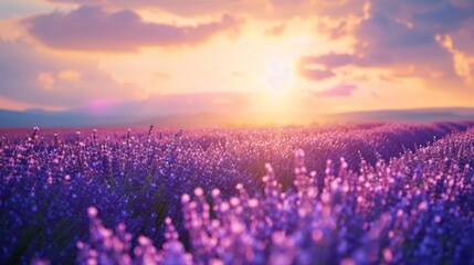 Wall Mural - Lavender field at sunset during summer
