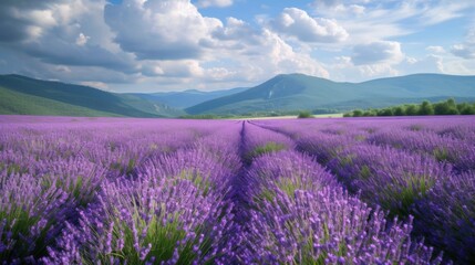 Wall Mural - Lavender field at sunset during summer