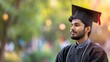 © ds17 - Young Indian guy wearing a graduate cap on a blurred background with space for text