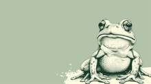 A Drawing Of A Frog Sitting On Top Of A Piece Of Paper In Front Of A Green Background With A White Spot In The Middle Of The Frog's Eyes.