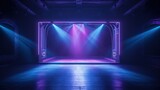Fototapeta Przestrzenne - Empty dark stage show with neon light. Podium for dance with glowing light. Created with Generative AI