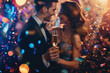 © Formoney - couple with a party clothes and a champagne and a professional overlay on the dance
