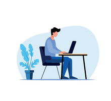 man working on laptop flat character illustration