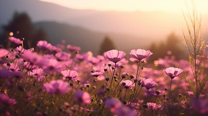 Pink nature landscape with vegetation