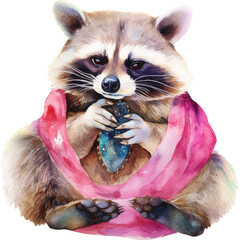 Aufkleber - Meditating raccoon illustration created with Generative AI technology