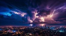 A Thunderstorm Over A Cityscape.