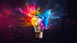 Innovative Ideas, Colorful Explosion from Shattered Light Bulb