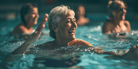 Amidst the crystal clear water of the outdoor swimming pool, a 35-year-old woman with a determined expression on her human face dives in, gracefully embodying the art of swimming as a sport at the le