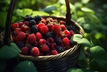A Basket Filled With Lots Of Ripe Blackberries. Great For Food And Fruit-related Designs