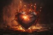 A heart made out of branches with a fire in the background. Can be used to symbolize love, passion, or the burning desire for something