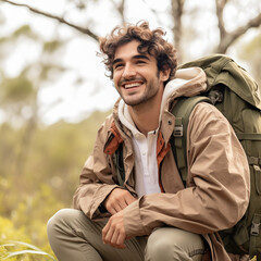 Canvas Print - Man with backpack in the nature