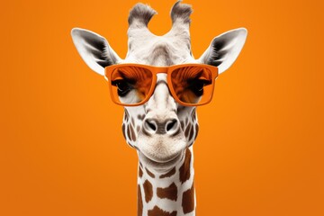 Sticker - Giraffe wearing sunglasses on an orange background. Perfect for summer-themed designs and animal lovers