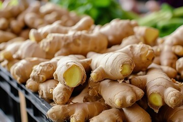 Poster - Closeup of fresh ginger as background