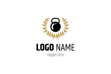 Gym fitness logo design with barbell icon and wheat plant combination. Fitness and bodybuilding club logo template.