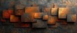  an abstract painting of squares and rectangles on a gray and rusted metal surface with rust stains on the edges of the rectangles and rectangles and rectangles on the sides of the rectangles.