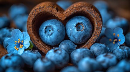 Wall Mural -  a heart shaped box filled with blueberries next to a bunch of blueberries in the shape of a heart and surrounded by a bunch of blueberries in the shape of a heart.