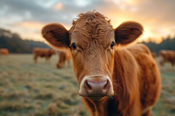 A majestic bovine stands tall in a vast green pasture, its peaceful presence under the open sky evoking a sense of tranquility and connection to nature