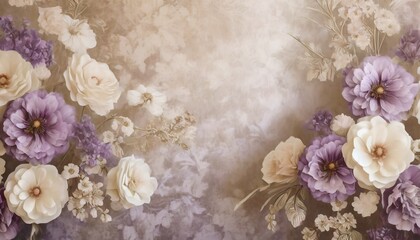 Canvas Print - decorative floral backdrop in purple and beige colors flowers background for wedding photo album beautiful mural 