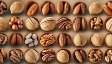 A Collection Of Nuts Like Almonds Walnuts And Pecans Isolated On A Background 