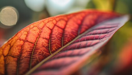 Sticker - macro photography of a red plant leaf with structure detail and depth of field