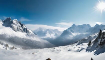 Poster - winter scene with snow covered mountain tops cut out