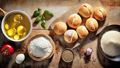 Wall Mural - homemade bread rolls and ingredients