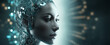 Gesicht einer Frau, humanoider Roboter, Künstliche Intelligenz und Digitalisierung