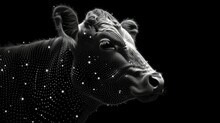  A Black And White Photo Of A Cow's Head With Dots All Over It's Body And It's Head In The Shape Of A Starburst.