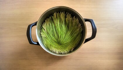 Canvas Print - a pot with green barley on the table