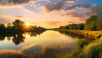 Wall Mural - sunset on the river