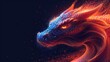  a digital painting of a dragon's head in red, blue, and orange colors on a black background with bubbles of light coming from its eyes and tail.