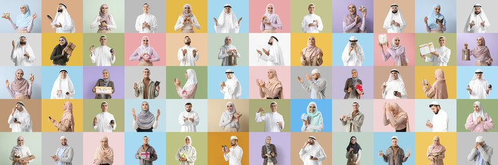 Sticker - Big collage with Muslim people on color background