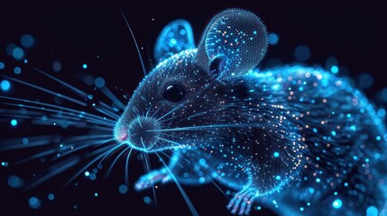 Wall Mural -  a computer generated image of a mouse on a black background with blue and white dots in the shape of a mouse's head, with a black background of blue and white dots.
