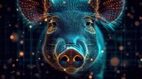 Fototapeta  -  a close up of a pig's face with a lot of dots on it's face and in the background it's image is blue and orange.